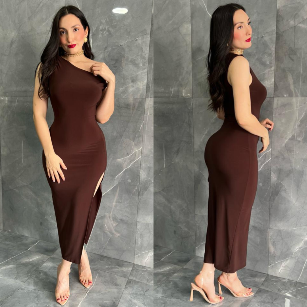 MERLI midi vestido café