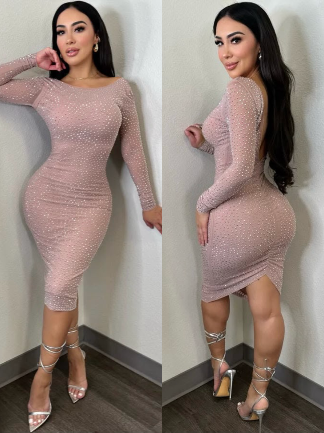 KLOE midi vestido rosa palo