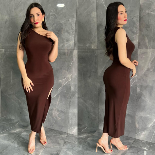 MERLI midi vestido café